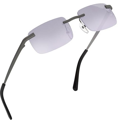 grinderPUNCH Kleine schlanke 90er beliebte neunziger rechteckige Sonnenbrille klare randlose Brille (Gunmetal Frame - Smoke)