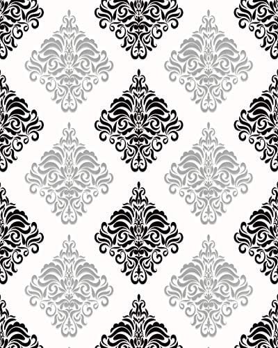 Barock Tapete EDEM 85024BR20 Vinyltapete glatt mit Ornamenten und metallischen Akzenten weiß schwarz silber 5,33 m2