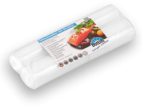 2 x BOTTINI Vakuumrollen mit Struktur 25cm breit 6m lang goffriert Sous Vide Folien in Profiqualität mit Siegelrand und Struktur Vakuumbeutel für alle Vakuumierer