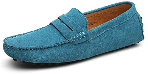 Mens Smart Slip On Summer Walking Suede Boat Deck Shoes Loafers Casual Moccasins Pump Shoes Sky Blue 10.5 UK