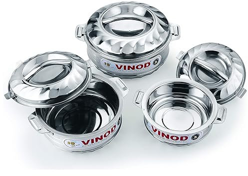Vinod Isolierte Kasserolle aus Edelstahl für heiße und kalte Speisen, doppelwandig, Jumbo-Größe, Fassungsvermögen: 3 Stück (1000, 1500, 2500 ml)