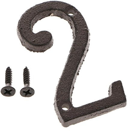 Numeri civici in ferro battuto nero, numero 2, numero 2, colore nero