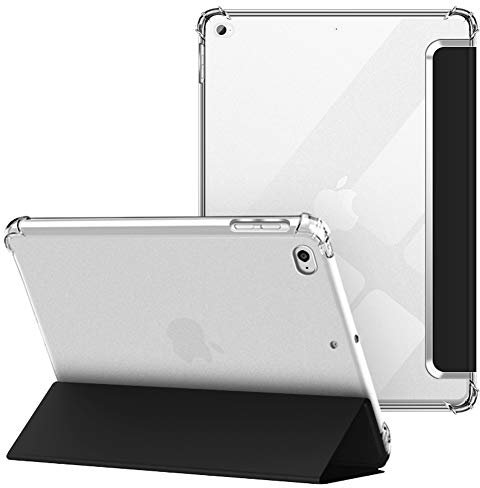 VAGHVEO Custodia per iPad 2018 2017 9.7 / iPad Air 1 2 Cover, Protettiva Flessibile Trasparente TPU Cover Posteriore, Supporto Smart Case Tre-Pieghe Sottile e Leggera Antiurto Resistente Urti, Nero