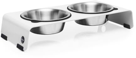 Jaska ARC Hundebar erhöhter Futternapf Futterstation aus Edelstahl und Stahl (Weiß, S)