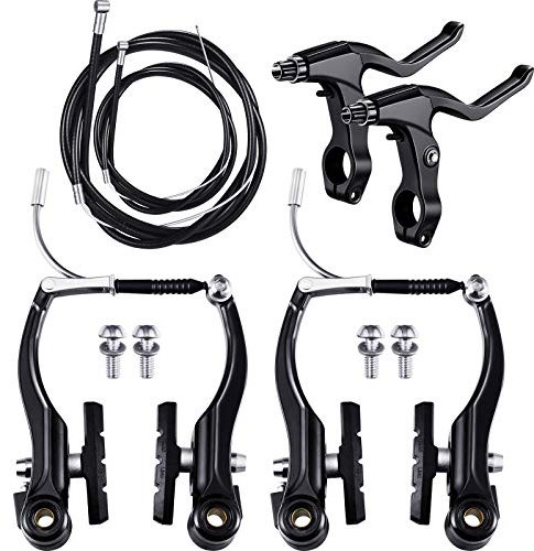 Boao Kompletter Fahrrad Bremsen Set, Schwarz MTB Hybridbremse für Vorder und Hinterrad und Innen und Außenkabel Sowie Hebel-Kit Enthält Bremssattelhebel Kabel Schwarz