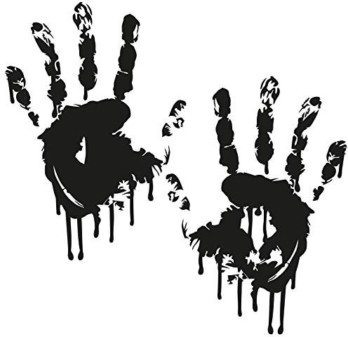 2 Blutige Hände je 22cm Blutspuren Aufkleber Auto Sticker Frontscheibenaufkleber ((K029) 2er Set Blutige Hände Schwarz)
