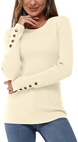 Newshows Women's Jumpers for Women UK Crew Neck Long Sleeve Tops Ladies Fit Knitted Warm Sweater Apricot