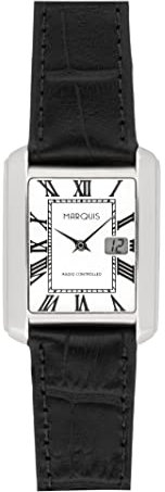 MARQUIS Damen Funkuhr Armbanduhr, Schwarzes Lederarmband, deutsches Funkwerk 4015-117