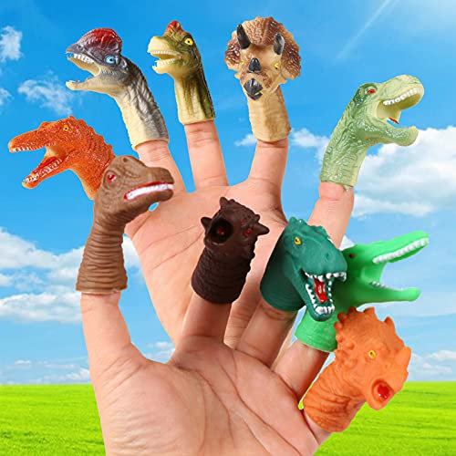Dinosaurier Fingerpuppen Set, Dinosaurierköpfe Fingerpuppen Requisiten Neuheit Interaktive Handpuppe Geschichte Zeit Spielzeug Geschenk für Kinder 10St