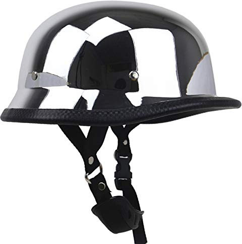 Motorradhelm im Wehrmacht Style Motorrad Halbhelm Cruiser Helmkappe - Spiegel Silber Chrom Chopper Scooter Moped Elektroauto Helme Männer und Frauen ECE Approved 54-58cm,M