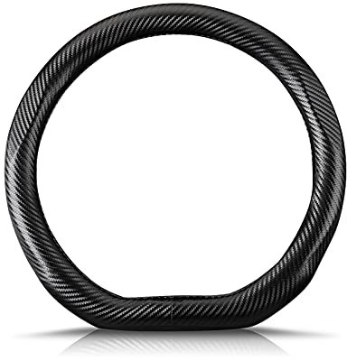 Ergocar Kohlefasermaterial lenkradbezug Stilvolle Komfortables Atmungsaktive Anti Rutsch Schweißabsorbierende lenkradbezug für D-Form mit einem Durchmesser von 15(37,5-38cm)-Schwarz