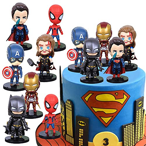 MEZHEN Tortendeko Superhero Figuren Kuchen Deko Geburtstag Hero Tortenaufleger Superhelden Cake Topper Hero Torte Deko Spider Kindergeburtstag Deko 6 Stücke