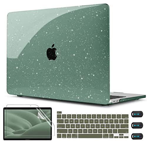 CISSOOK Glitzer Grün Hülle für MacBook Pro 13 Zoll 2022 2021 2020 Release M2 A2338 M1 A2251 A2289, Kunststoff Hartschale Case mit Tastaturabdeckung für MacBook Pro 13 Zoll mit Touch Bar,Matcha G. Reen