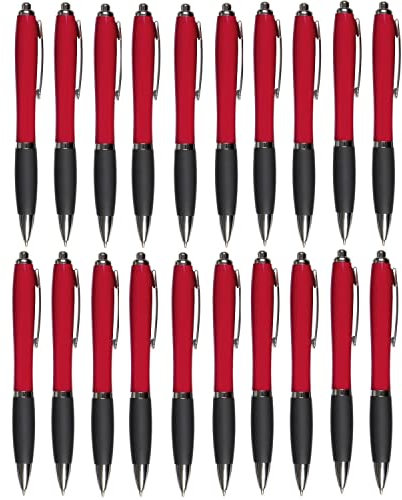 Preiswert&Gut 50 x Kugelschreiber Set – Farbe rot mit Druckmechanismus, Großraummine, blau, taillierte Form, robuster Kulli für Büro, Schule und Werbemittel