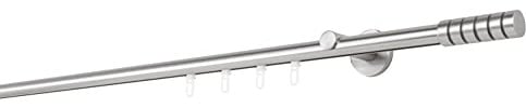 ondeco Gardinenstange auf Maß Innenlauf 20mm Rille 1-lauf Vorhangstange Wandträger 6,5cm Stilgarnitur Gleiter für Vorhänge Edelstahl-Optik 120cm