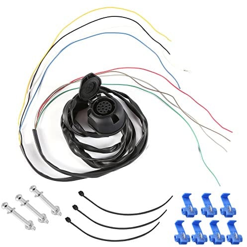 SPARKMOTO Presa 13 Poli Rimorchio Precablata con 2 Metri Cavo E Guarnizione Impermeabile,Set di Fascio Presa di Rimorchio con Cavi Traino,12V Presa Rimorchio 13 Poli Precablata con Cavo 2 Metro(B)