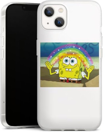 Silikon Hülle kompatibel mit Apple iPhone 13 Case transparent Handyhülle Spongebob Schwammkopf Offizielles Lizenzprodukt transparent
