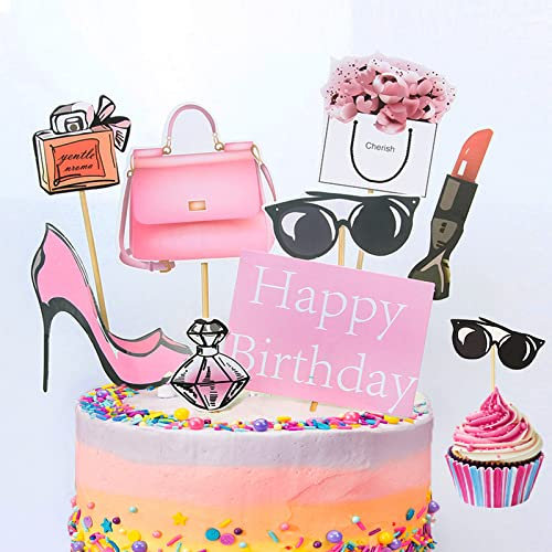 8 Stück Tortendeko Mädchen, Schminke Kuchen Deko Geburtstag, Torten Topper, Topmodel Schminke (Rosa)