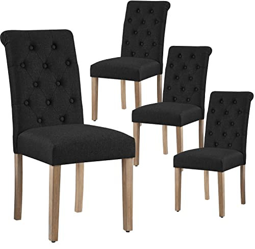 Yaheetech Lot de 4 chaises de Salle à Manger avec Dossier Haut Pieds en Bois Massif Assise rembourrée pour Maison Bureau Cuisine Bar Réunion Hôtel Noir