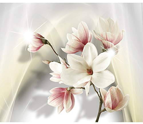decomonkey - Papier Peint Panoramique Adhésif Fleurs Magnolia 441x315 cm - Stickers Muraux Salon Chambre Déco XXL Autocollant Murale Bureau - Rose gris marron beige - Fleurs de magnolia