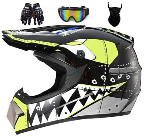 Casco da motocross Fullface MTB per bambini, guscio in ABS, casco da moto da uomo e da donna, downhill, casco da moto per bambini, ATV, con occhiali