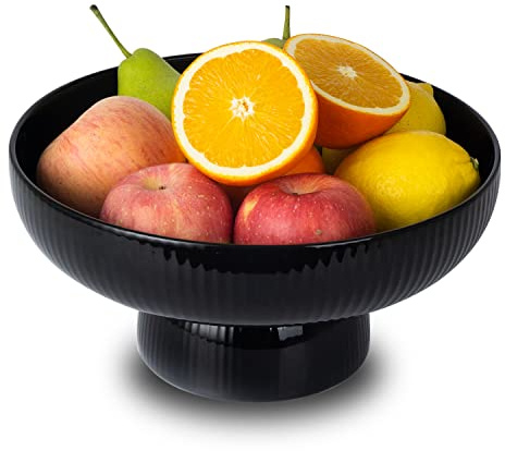 Keramik Obstschale für Küchentheke, Großer Obstkorb mit Loch, Schwarz