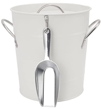 Cubitera Redonda, con Hoja Galvanizada de Pala de Hielo, Cubo Enfriador de Cerveza de Plástico, para Bar en Casa (Blanco)