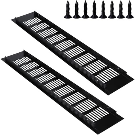 Grille de couverture de ventilation en aluminium alliage 80 mm * 400 mm Noire à lattes - Ventilation interne - Accessoires pour cuisine, placard et armoire (lot de 2)
