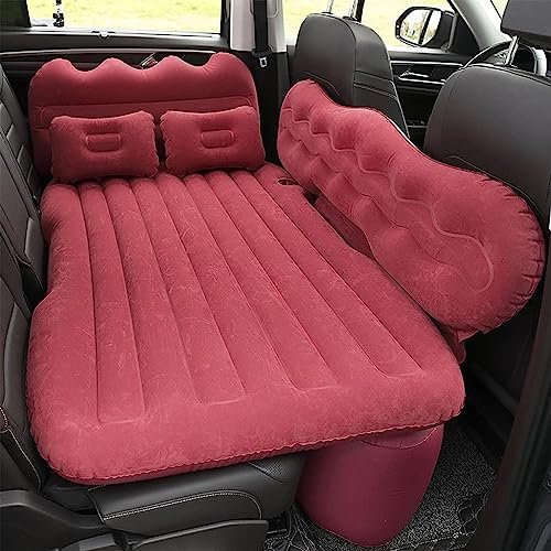 HOWENG Auto Luftmatratze,für BMW X1 X2 X3 X5 X6 X7 Rücksitz Bettpolster Reisen Luftcouch Beflockungsstoff Kissen Tragbare Isomatte Mit Luftpumpe Und 2 Kissen,E_Red