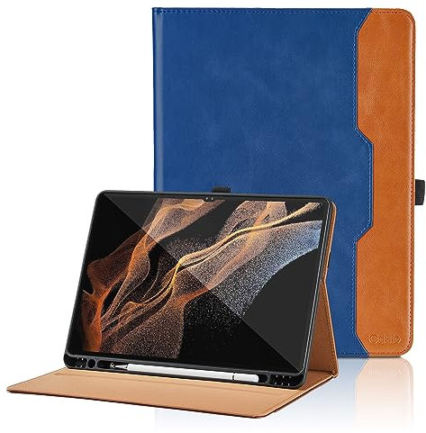 Hülle für Samsung Galaxy Tab S8 Ultra 14.6 Zoll 2022 (SM-X900/X906), Business PU Leder Schutzhülle mit Stifthalter, Multi-Winkel Ansehen Folio Case Dokumentschlitze und Auto Schlaf/Wach - Blau