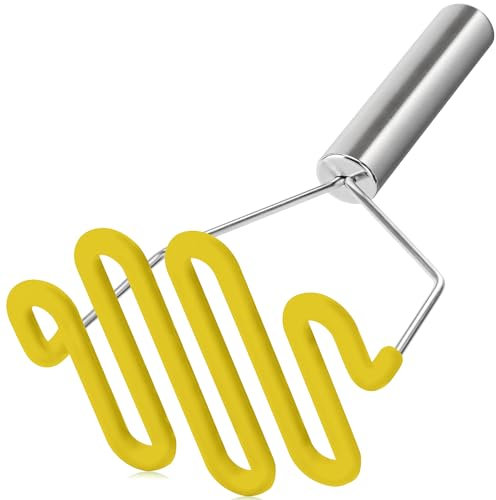 Urbanstrive Non-Scratch Silicone Potato Masher Kitchen Tool, Potatoes Masher Potato Masher Stainless Steel Wrapped in Premium Silicone, Potato Smasher, Yellow