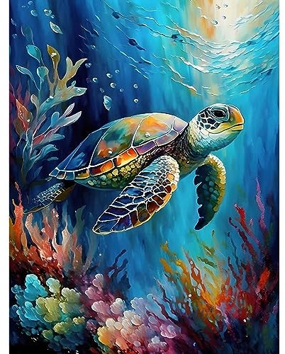 MOGTAA Schildkröte Diamond Painting Erwachsene, 5D Tiere Diamant Painting Bilder Set, DIY Diamond Art Landschaft Diamant Malerei Bilder für Home Dekor 30x40cm
