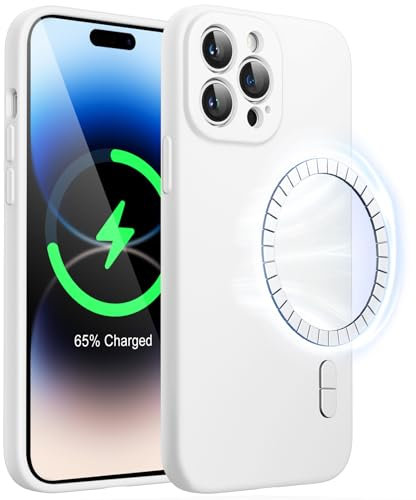 JETech Magnetic Silicone Case for iPhone 14 Pro Max 6.7-Inch, Compatible with MagSafe, Phone Cover with Camera Lens Full Protection (White)