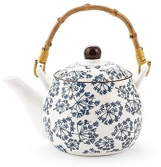 H&H Seta Teiera in Porcellana, con Manico in Bambu' Estraibile, Decori Assortiti, 500cc