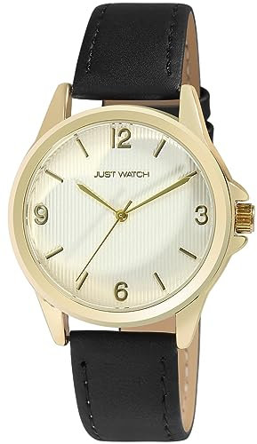Just Watch Branda Damen-Uhr Leder Armband Dornschließe Analog Quarz JW10178 (schwarz goldfarbig)