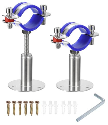 sourcing map 2Pcs Stainless Steel Pipe Supports Wall Mount Ceiling Mount Pipe Bracket Adjustable Clamp Pipe Strap Fit for Dia 38-40mm Pipe Tube