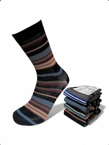 DREAM SOCKS 6 paia calze corte da uomo a metà polpaccio in cotone filo di scozia elasticizzate,calzini molto leggeri made in italy rimagliate a mano (43-46, 4 X Set. MULTI RIGHE)