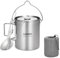 Lixada Tasse à eau de camping avec poignées pliables et couvercle 750 ml en acier inoxydable Pot suspendu pour camping, randonnée, pique-nique