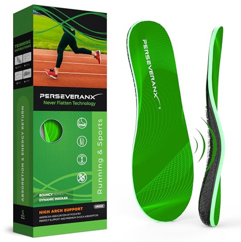 PerseveranX NASA Grade Laufsport-Einlegesohlen, halbstarr, hohe Fußgewölbeunterstützung, Einlegesohlen für Herren und Damen, Schuheinlagen für Laufsport, absorbieren Stöße und Energierückgabe