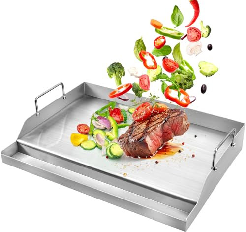 GGC Plancha de acero inoxidable para parrillas de gas, parrilla universal plana para estufas de gas, estufas de camping, parrillas de cocina antiadherentes de 18 x 12.5 pulgadas para carbón, portón