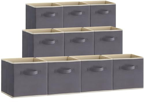 Lifewit 10 Stück Aufbewahrungsbox aus Stoff, Faltbar Aufbewahrungswürfel Boxen Aufbewahrung Ordnungsboxen aus Vliesstoff mit Griff für Kisten Kallax Boxen Regal 33 x 38 x 33 cm, Grau