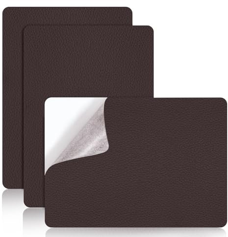 yuejuhe 3 Stück Kunstleder Flicken Selbstklebend, 20 x 28 Leder Reparatur Patch, Lederflicken, Lederreparaturset für Autositze Sofas, Handtaschen, Taschen, Möbel (Kaffee)