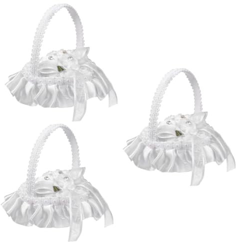 Cabilock 3 Stück Spitzen-Ringkissen Verlobungsring Miniatur-Dekoration Ehering- Vintage-Koffer- Weißes Ringetui Herzkissen Perlen-Ringkissen Tragbare