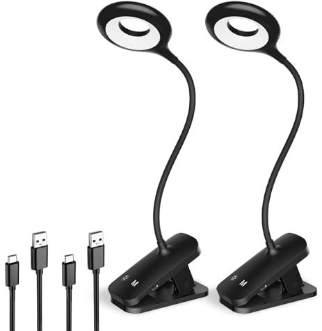 HECDSTLY Lot de 2 lampes de lecture à clipser pour tête de lit, lampe de lit rechargeable à piles – 5 couleurs, 5 luminosités, bras flexibles à la tombée de la nuit pour enfants, cadre de lit en métal