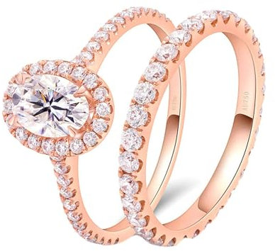 Stfery Womens Rose Gold Wedding Rings 18K Solid Rose Gold 1ct Oval Shape White Moissanite Engagement Rings Rose Gold