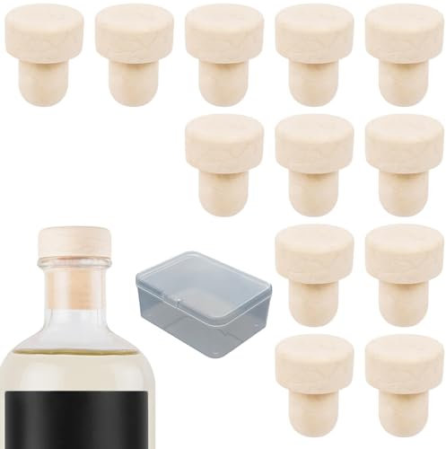 Holz Flaschenverschluss Wein, 12Pcs Flaschenkorken, T-förmiger Flaschenverschluss, Höhe 29,6 mm/1,15 Zoll, Basis 27,8 mm/1,09 Zoll, geeigneter Flaschenmund-Innendurchmesser 17,4 mm/0,68 Zoll.