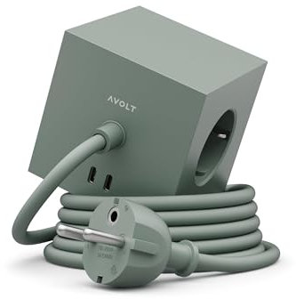 Avolt Multiprise Cube USB C - Les Premières Multiprises Design au Monde - 3 Prises électriques et 2 Ports USB - Pied Magnétique Adhérant Presque Partout (Vert – USB-C, 3m)