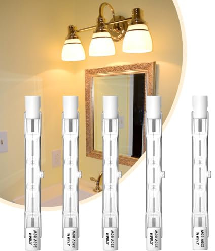 Ivyemons Halogen R7S 80W, 5 Pack Dimmable Halogen J78 R7S High Output 80W CRI100, 1000LM 2800K Warm White, Clear Glass, J Type Double Ended Base, 78mm 80W for Work Light, Landscape Light