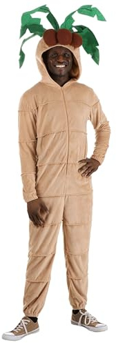 Adult's Palm Tree Costume | Tropical Beach Plant Jumpsuit with Attached Plush Coconuts and Leaves