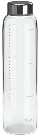 Bluevua Borraccia in vetro, 510 ml, in vetro borosilicato alto con indicatore del tempo e coperchio a prova di perdite in acciaio inossidabile, compatibile con sistema di osmosi inversa RO100ROPOT